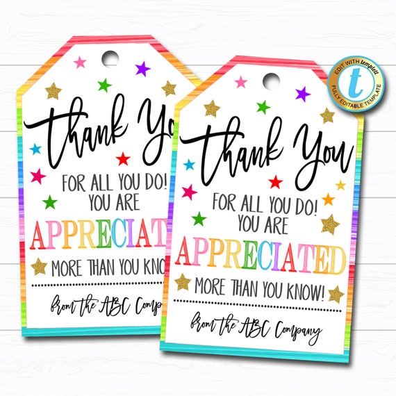 Thank You Gift Tags Teacher Staff Employee Nurse Volunteer