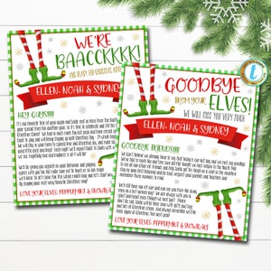 Hola y adiós Carta de tus elfos, Adiós de los elfos que se van, volvemos Elfos Navidad Plantilla editable digital DIY imprimible