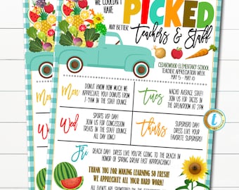 Farmers Market Teacher Appreciation Week Itinerary Schedule, Events Calendar School Pto, Couldn't Have Picked Better Teachers Staff EDITABLE