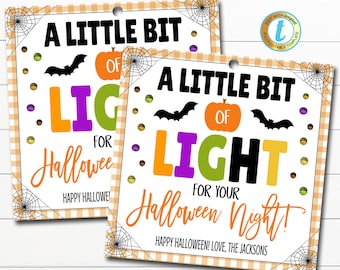 Halloween Gift Tags, Light For Your Halloween Night, Glow stick Friend Classroom Trick or Treat Non Candy Party Favor, DIY Editable Template