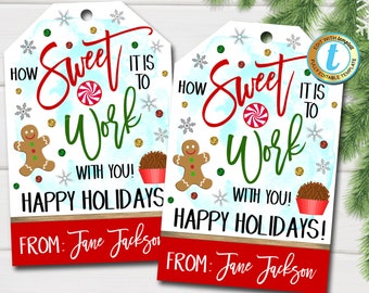 Christmas Coworker Gift Tags, How Sweet it is To Work With You, Holiday Candy Chocolate Cookie Treat Gift Tag Label, DIY Editable Template