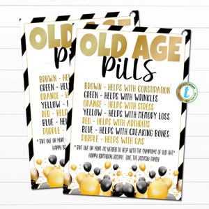 Old Age Pills Tag Printable, Over the hill Birthday Gag Gift, Adult Funny Candy Gag Gift Party Favor Treat Tag Party Gift, Editable Template