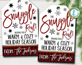 Christmas Gift Tags, The Snuggle is Real, Teacher Staff Employee Holiday Gift, Blanket Mitten Tag Editable Template, Self-Editing Download