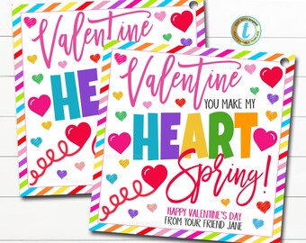 Valentine Gift Tags, You Make My Heat Spring, Friendship Kids Classroom Toy, Teacher School Card Tag Idea, DIY Editable Template