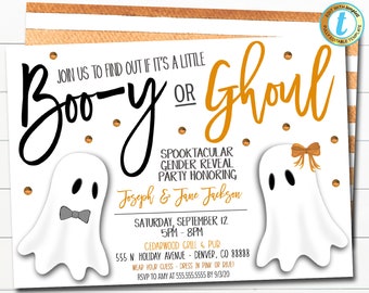 Halloween Gender Reveal Party Invitation, Boo-y or Ghoul, Halloween Ghost Baby Shower Invite, Couples Costume Party, DIY EDITABLE TEMPLATE