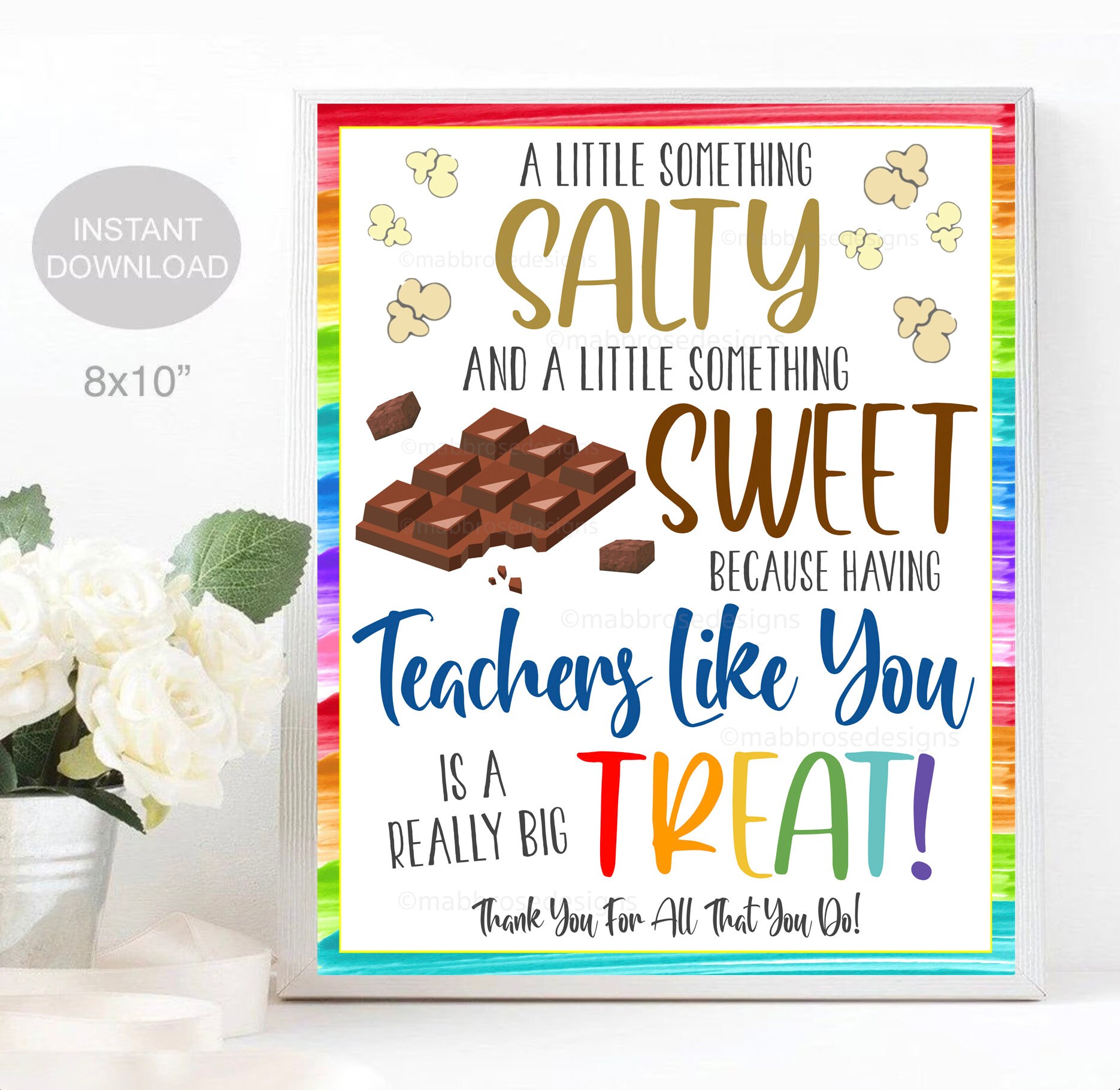 Teacher Appreciation Sign, Chocolate Popcorn Thank You Sign, Staff ...