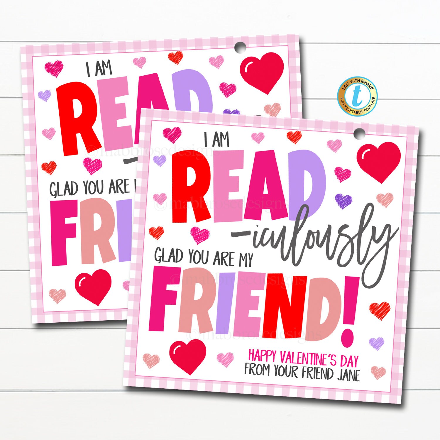 Valentine Gift Tags, Read-iculously Glad We're Friends, Valentine's Day ...