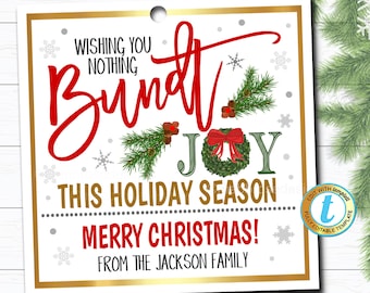 Christmas Bundt Cake Gift Tag, Wishing you a bundtch of Joy, Holiday Teacher Staff Employee Tag, School Pto Pta Xmas, DIY Editable Template