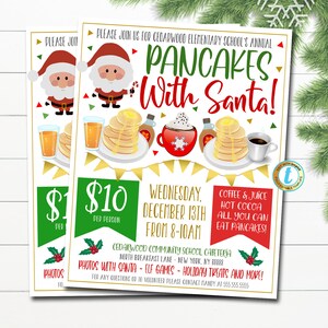 Pfannkuchen mit Weihnachtsmann-Flyer, EDITIERBARE Vorlage, Weihnachtsgeldbeschaffer, PTA PTO-Event, Fundraiser-Ideen, Community-Event, Frühstück mit dem Weihnachtsmann