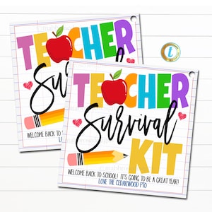 Teacher Survival Kit Gift tags, Back to school teacher goodie bag tags, Gift Favor tags for school teachers, School PTA PTO tags, EDITABLE
