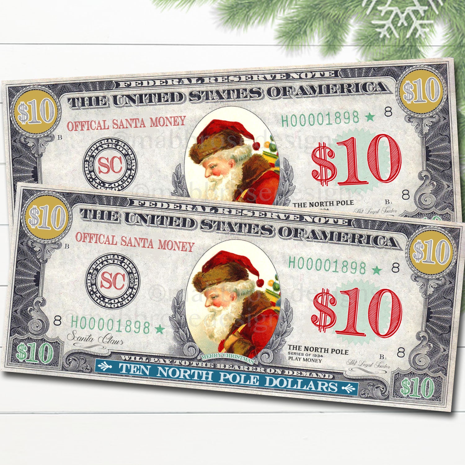 Modern Santa Claus Million Dollar Bills - Novelty Money Pack Of 10 | Christmas Gag Gift