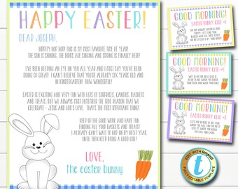 Juego de búsqueda del tesoro del conejito de Pascua, tarjetas de pistas imprimibles, carta de la mañana de Pascua para niños del conejito de Pascua, plantilla editable de descarga instantánea de bricolaje