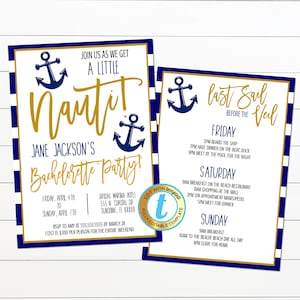 Nautical Bachelorette Weekend Party Invite, Let&#39;s get Nauti Girls Beach Boat Itinerary, Digital Bridal INSTANT DOWNLOAD Editable Template