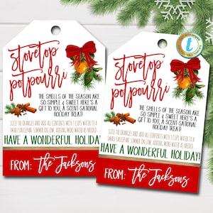 Stovetop Potpourri Gift Tags, Christmas Holiday Scent-sational, Candle Tag, Holiday Teacher Staff Gift Idea, Secret Santa, Editable Template