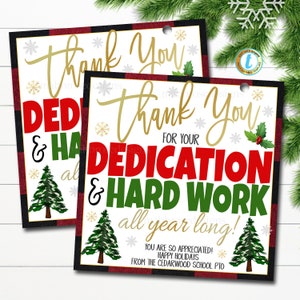 Etiquetas de regalo de agradecimiento de Navidad Personal docente Empleado Voluntario Regalo de agradecimiento navideño, Gracias por su dedicación y trabajo duro, EDITABLE