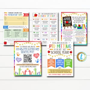Editable PTO PTA Flyer Bundle, Printable School Information Forms & Flyers, Pta Yearly Calendar, Pto Recruitment Flyer PTO Membership Bundle