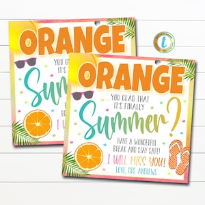 Orange You Glad It&#39;s Summer Gift Tags, Teacher End of School Year Classroom Gift, School Pto Pta, Summer Break Gift Idea, EDITABLE TEMPLATE