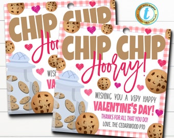 Valentine Cookie Thank You Gift Tags, Appreciation Teacher Staff Nurse, Chip Chip Hooray Thanks for All You Do Each Day, Editable Template