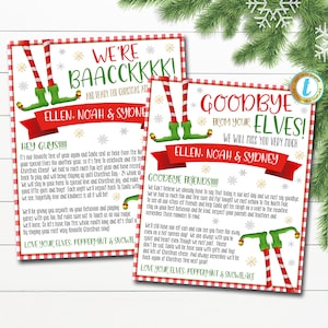 Hola y adiós Carta de tus elfos, Adiós de los elfos que se van, volvemos Elfos Navidad Plantilla editable digital DIY imprimible