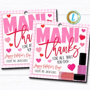 Etiquetas de presente para esmalte de dia dos namorados, mani obrigado menina apreciação dia dos namorados, etiqueta de spa para professores da escola em sala de aula, modelo editável faça você mesmo
