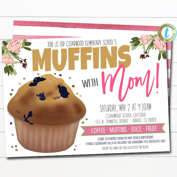 Muffins With Mom Invitation School Flyer Mother's Day Etsy