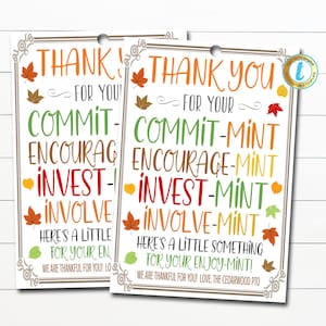 Fall Thank You Mint Tags, Volunteer Mint Labels, Thank You School pto pta Staff Employee Teacher Appreciation Gift, DIY Editable Template