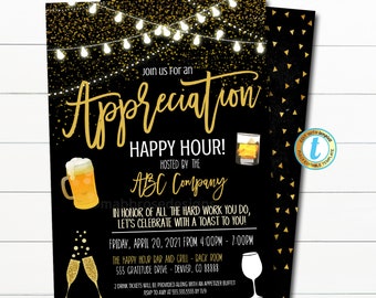 Appreciation Happy Hour Invitation, Company Staff Work Office Employee, Happy Hour Thank You Event, Cocktails Party Invite EDITABLE TEMPLATE
