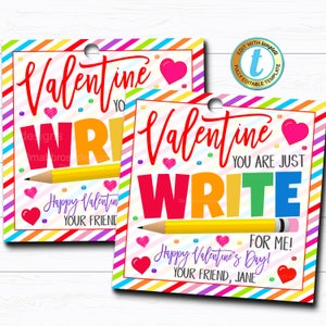 Valentinstag Bleistift Geschenk Tags, You're Just Write School Valentine Tag, Klassenzimmer Schullehrer Tag Staff Kinder Valentine, DIY bearbeitbare Vorlage