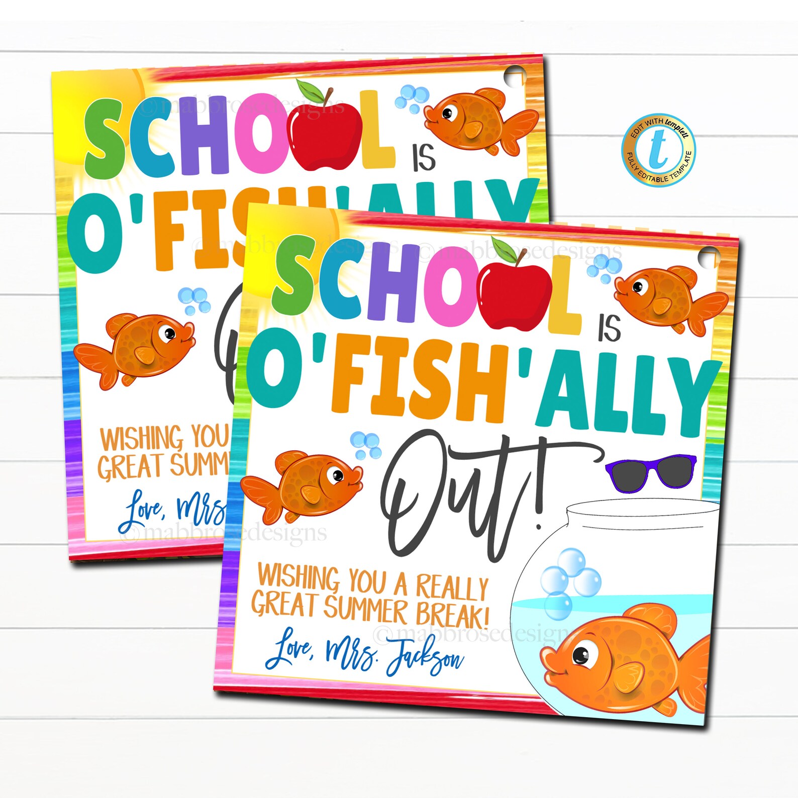 End of School Year Goldfish Tags, School is Ofishally Out, Last Day ...