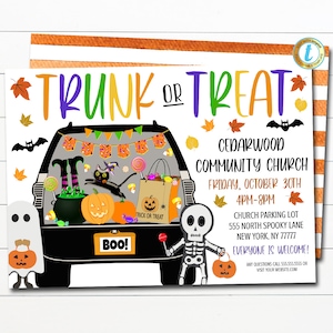 EDITABLE Trunk or Treat Invitation Printable Halloween Invitation, Community Church Halloween Event, Kids Halloween, Halloween Party Invite