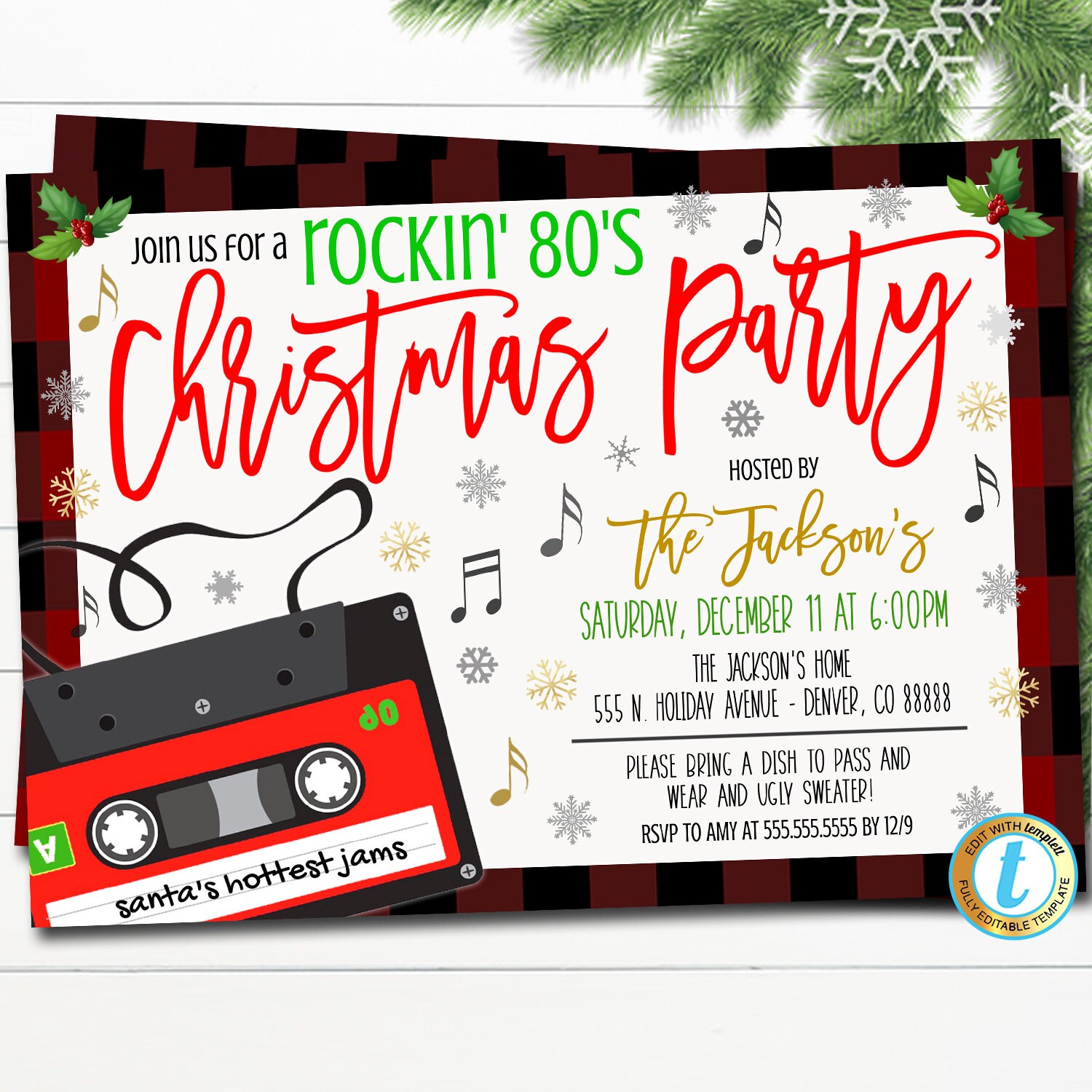 Christmas Party Invitation, 80's Rockin Holiday Party Retro Vintage Plaid  Hipster Christmas, Adult Cocktail Party Editable Template Download - Etsy, image size:1500x1500
