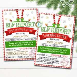 Elf Report Notice Printables, Warning Notice and Good Behavior Notice, Christmas Kids Holiday Elf Idea Activity, Naughty or Nice, EDITABLE