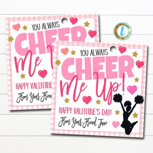 Valentine Cheerleader Gift Tags, Valentine You Cheer Me Up Gift, Classroom School Teacher Girl Dance Team Cheer Squad, DIY bewerkbare sjabloon