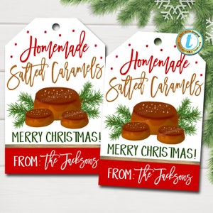 Christmas Gift Tags, Salted Caramels, Holiday Candy Homemade Bakery Treat Gift Tag, Secret Santa Teacher Xmas Label, DIY Editable Template