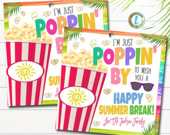 Popcorn Gift Tag, Hope you have a Poppin Summer, Last Day of School pto pta Kids Classroom Teacher End Of School Year, DIY Editable Template