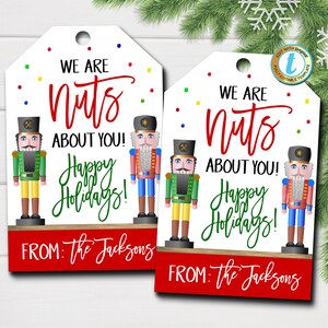 Christmas Nutcracker Gift Tags, Holiday Candy Chocolate Nuts Treat Gift Tag, Xmas Client Staff Teacher Appreciation, DIY Editable Template