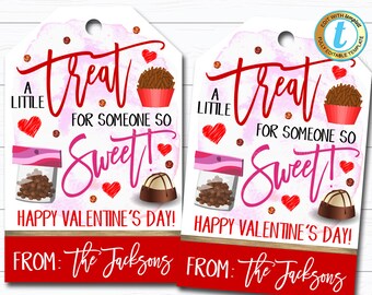 Valentines Gift Tags, A Little Treat For Someone Sweet, Staff School Valentine Candy Chocolate Cookie Treat Gift Label DIY Editable Template