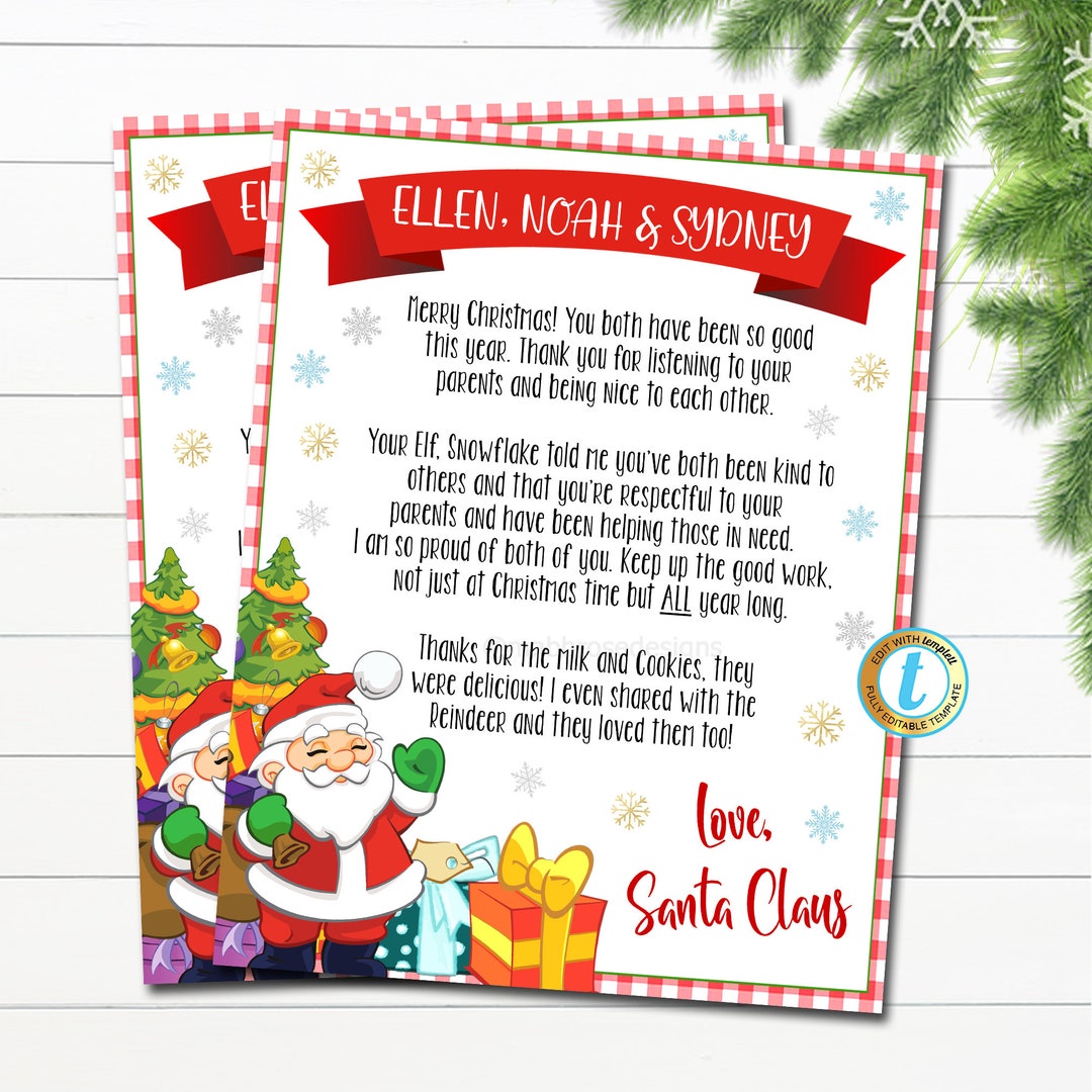 EDITABLE Letter From Santa Printable, Santa Letter Instant Download