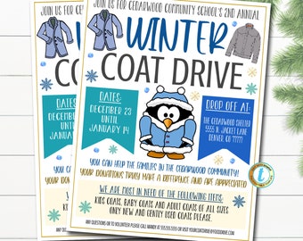 Winter Coat Drive Flyer, Printable Pta Pto Flyer, School Church Fundraiser Invite, Nonprofit Charity Community Donations, EDITABLE TEMPLATE