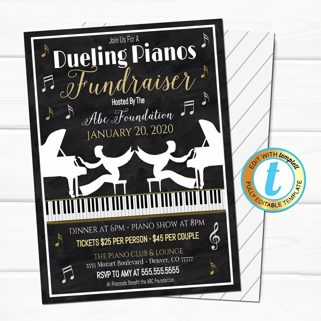 Dueling Pianos Invitation, Adult Piano Party Fundraiser Invite, Work