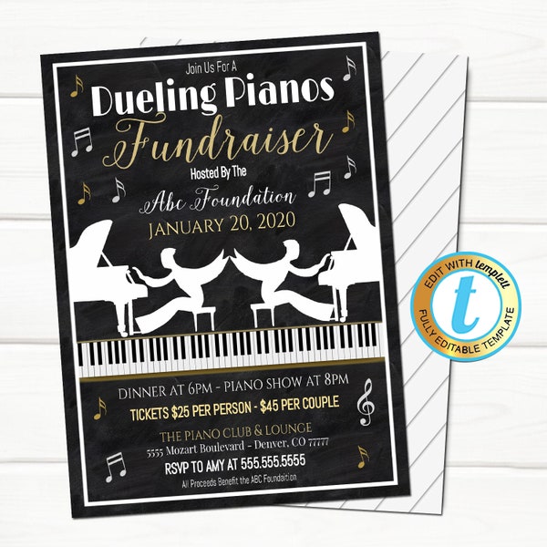 Dueling Pianos Invitation, Adult Piano Party Fundraiser Invite, Work Staff Cocktail Party, Editable Template, DIY Self-Editing Download