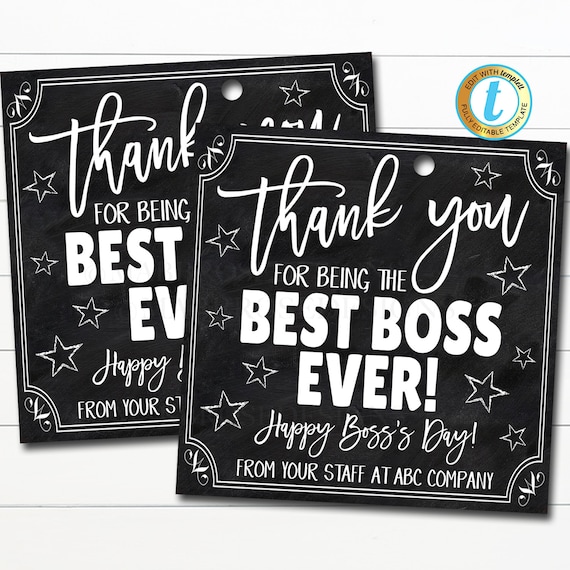 Best Boss Ever Thank You Gift Tags, Company Management Employer Appreciation Week, Boss's Day Gift Tag, Printable DIY Editable Template