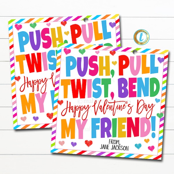 Tag regalo di San Valentino Pop Tube, Push Pull Twist Bend San Valentino amico regalo Tag Fidget Kid Toy prescolare aula stampabile, modificabile