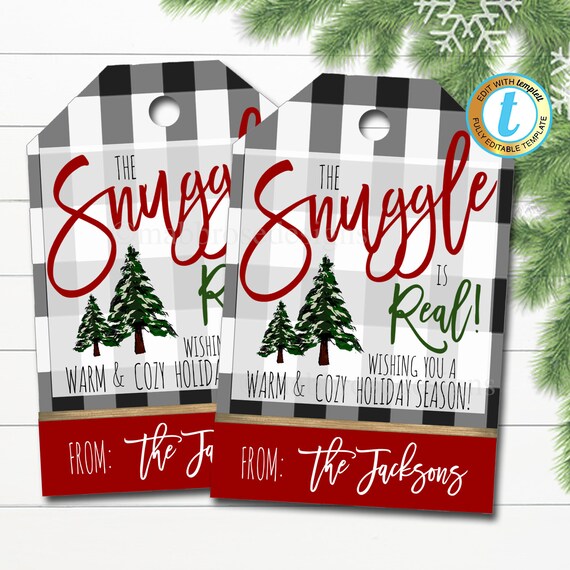 Christmas Gift Tags, The Snuggle is Real, Teacher Staff Employee Holiday Gift, Blanket Mitten Tag Editable Template, Self-Editing Download