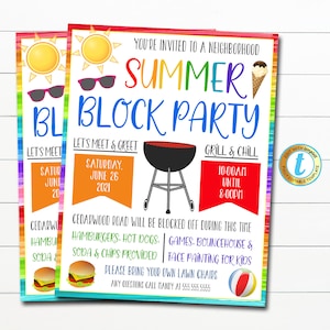 EDITABLE Neighborhood Block Party Invite, Bbq Picnic Summer Party, Announcement Flyer, Digital File, Printable Invitation, INSTANT DOWNLOAD