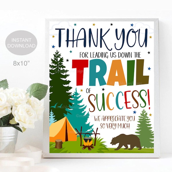 Thank You For Leading Us Down The Trail Of Success, Camp Theme Teacher Staff Appreciation Decor, Thank You Trail Mix Sign, INSTANT DOWNLOAD