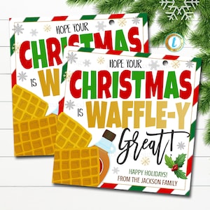 Weihnachten Waffel Geschenk Tags, Urlaub Waffel Mix Tag, Urlaub Sirup Geschenk Lehrer Personal Secret Santa Geschenk Xmas Hostess Brunch Editierbare Vorlage