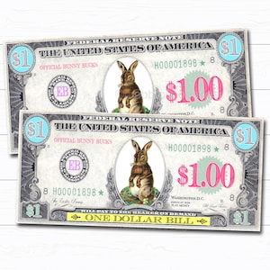 Printable Easter Bunny Money, Play Bunny Bucks, Easter Bunny Dollar Bill Kids, Morning Activity Egg Filler Basket Hunt DIY Instant Download