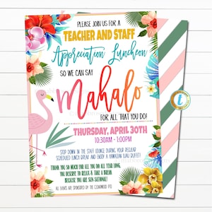Luau Teacher Appreciation Week Invitation, Tropical Hawaii You are Sun-sational Beach Luau Theme Luncheon Printable, DIY EDITABLE TEMPLATE