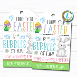 Paascadeaukaartjes, bubbels van leuke kinderen Pasen vriend klas leraar cadeaumand partij gunst tag, DIY Instant Download bewerkbare sjabloon